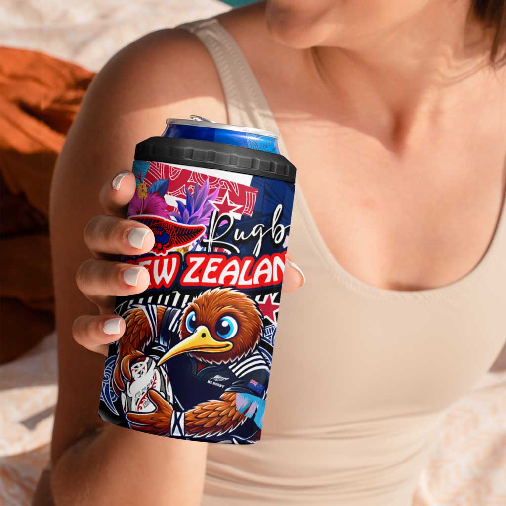 Kiwi New Zealand Rugby 4 in 1 Can Cooler Tumbler Kiwis Mascot Tropical Pattern