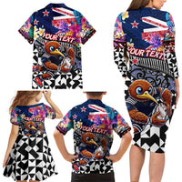 Personalized Kiwi New Zealand Rugby Family Matching Long Sleeve Bodycon Dress and Hawaiian Shirt Kiwis Mascot Tropical Pattern DT02 - Polynesian Pride