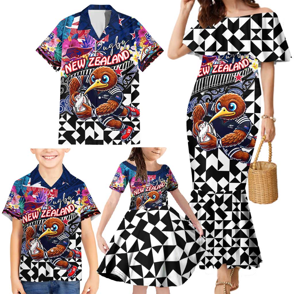 Personalized Kiwi New Zealand Rugby Family Matching Mermaid Dress and Hawaiian Shirt Kiwis Mascot Tropical Pattern DT02 - Polynesian Pride