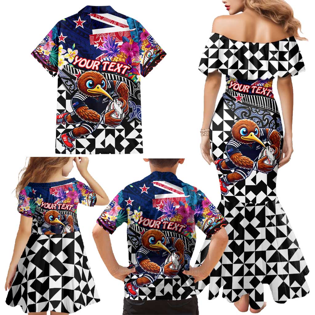 Personalized Kiwi New Zealand Rugby Family Matching Mermaid Dress and Hawaiian Shirt Kiwis Mascot Tropical Pattern DT02 - Polynesian Pride