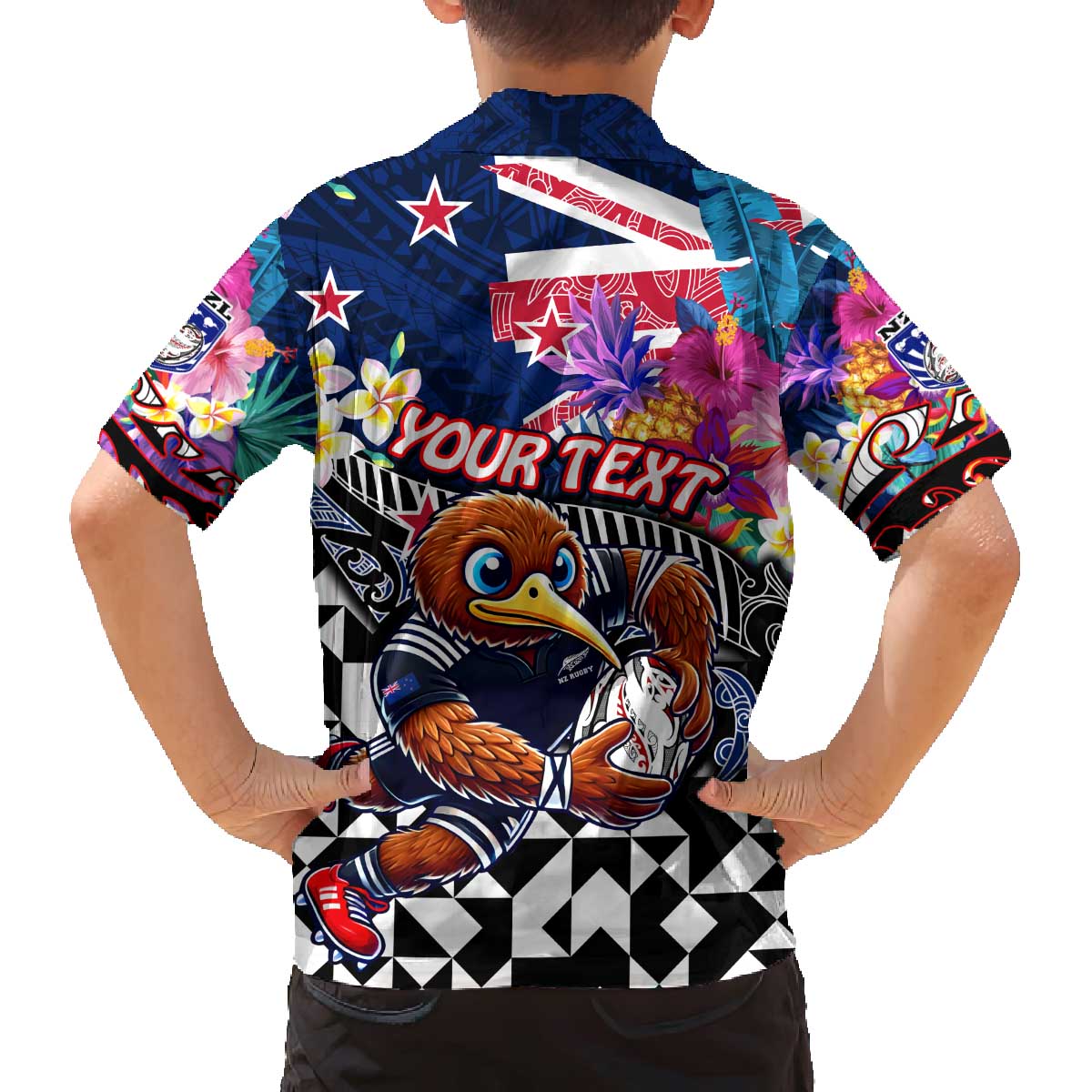 Personalized Kiwi New Zealand Rugby Family Matching Off The Shoulder Long Sleeve Dress and Hawaiian Shirt Kiwis Mascot Tropical Pattern DT02 - Polynesian Pride