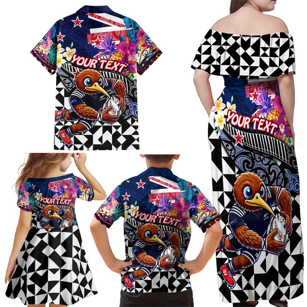 Personalized Kiwi New Zealand Rugby Family Matching Off Shoulder Maxi Dress and Hawaiian Shirt Kiwis Mascot Tropical Pattern DT02 - Polynesian Pride