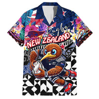 Personalized Kiwi New Zealand Rugby Family Matching Off Shoulder Maxi Dress and Hawaiian Shirt Kiwis Mascot Tropical Pattern DT02 Dad's Shirt - Short Sleeve Blue - Polynesian Pride