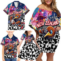 Personalized Kiwi New Zealand Rugby Family Matching Off Shoulder Short Dress and Hawaiian Shirt Kiwis Mascot Tropical Pattern DT02 - Polynesian Pride