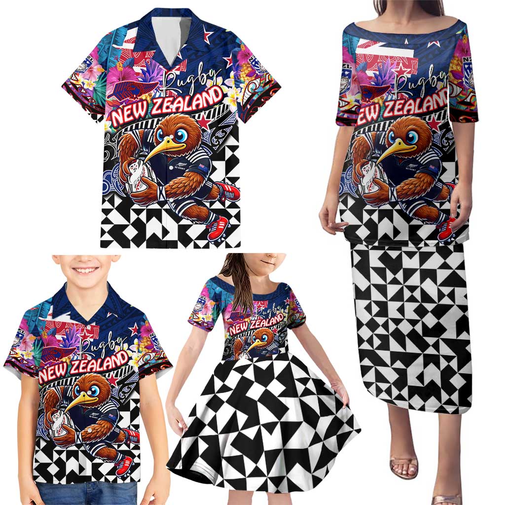 Personalized Kiwi New Zealand Rugby Family Matching Puletasi and Hawaiian Shirt Kiwis Mascot Tropical Pattern DT02 - Polynesian Pride