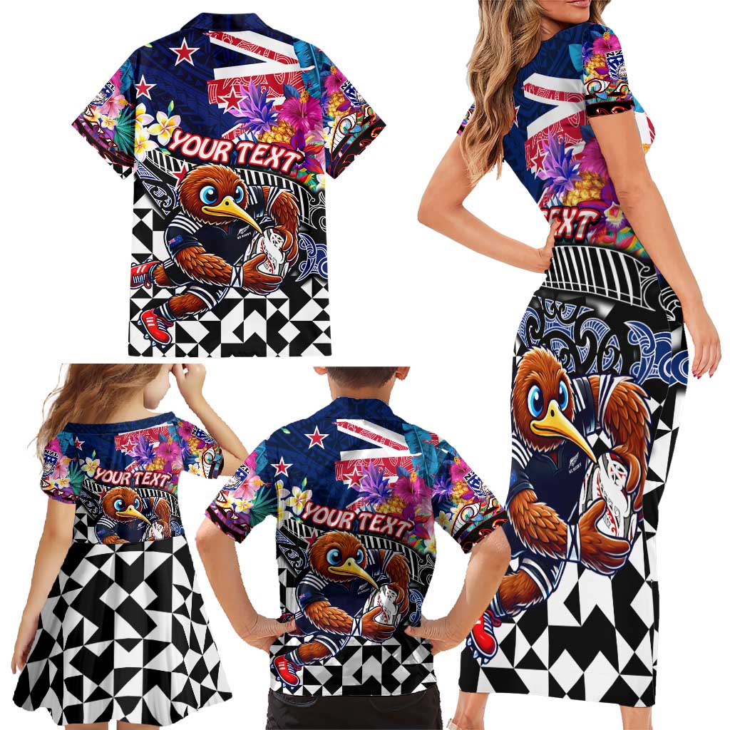 Personalized Kiwi New Zealand Rugby Family Matching Short Sleeve Bodycon Dress and Hawaiian Shirt Kiwis Mascot Tropical Pattern DT02 - Polynesian Pride