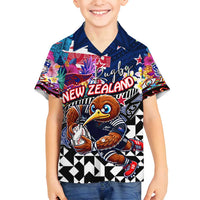 Personalized Kiwi New Zealand Rugby Family Matching Summer Maxi Dress and Hawaiian Shirt Kiwis Mascot Tropical Pattern DT02 Son's Shirt Blue - Polynesian Pride