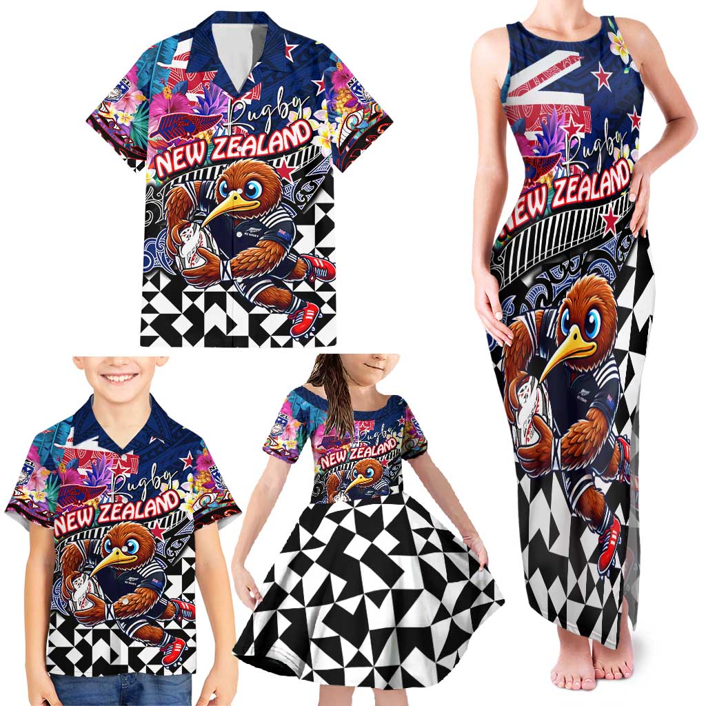 Personalized Kiwi New Zealand Rugby Family Matching Tank Maxi Dress and Hawaiian Shirt Kiwis Mascot Tropical Pattern DT02 - Polynesian Pride