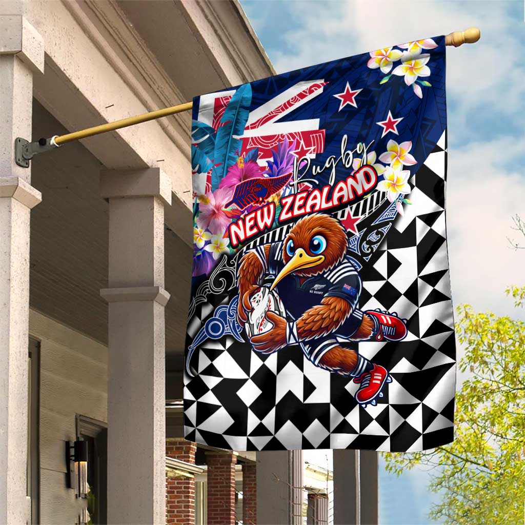 Kiwi New Zealand Rugby Garden Flag Kiwis Mascot Tropical Pattern DT02 House Flag Blue - Polynesian Pride