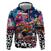 Personalized Kiwi New Zealand Rugby Hoodie Kiwis Mascot Tropical Pattern