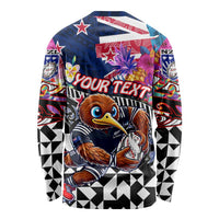 Personalized Kiwi New Zealand Rugby Long Sleeve Shirt Kiwis Mascot Tropical Pattern DT02 - Polynesian Pride