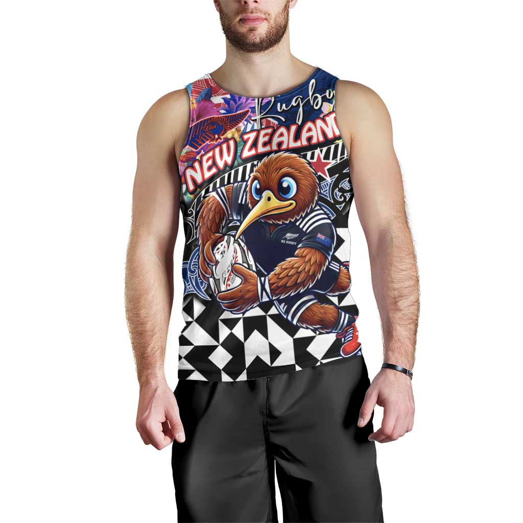 Personalized Kiwi New Zealand Rugby Men Tank Top Kiwis Mascot Tropical Pattern