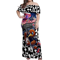 Personalized Kiwi New Zealand Rugby Off Shoulder Maxi Dress Kiwis Mascot Tropical Pattern