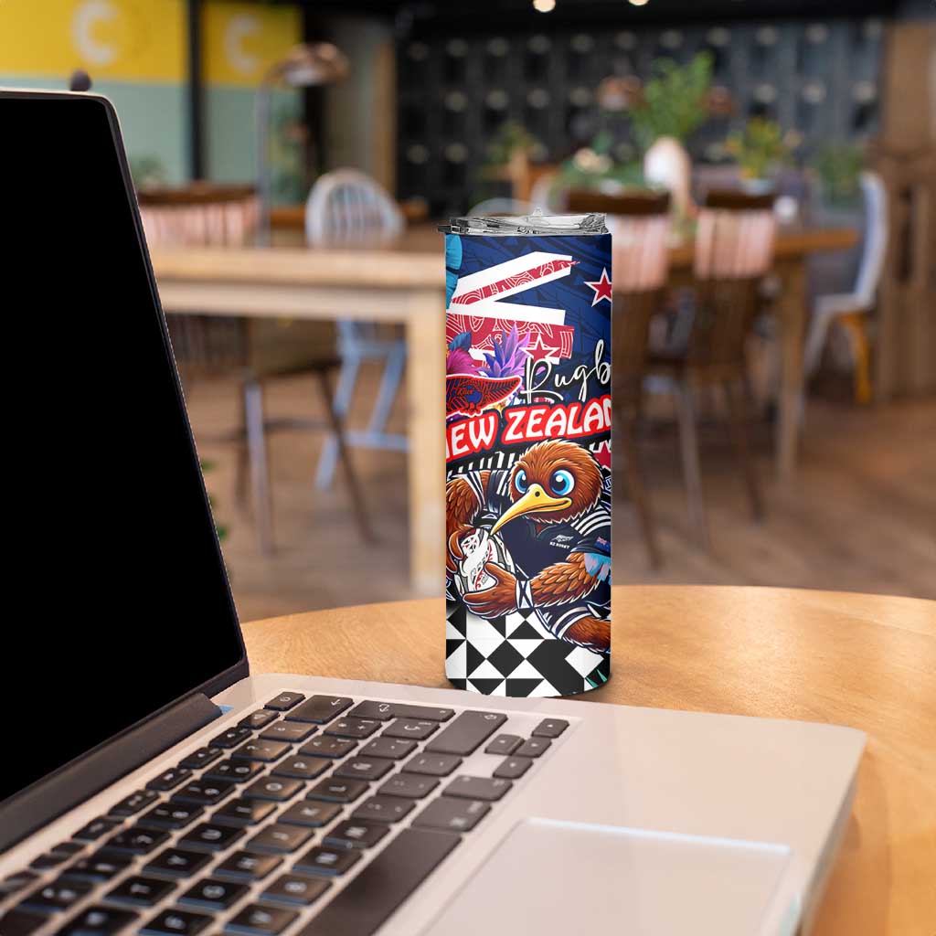 Kiwi New Zealand Rugby Skinny Tumbler Kiwis Mascot Tropical Pattern