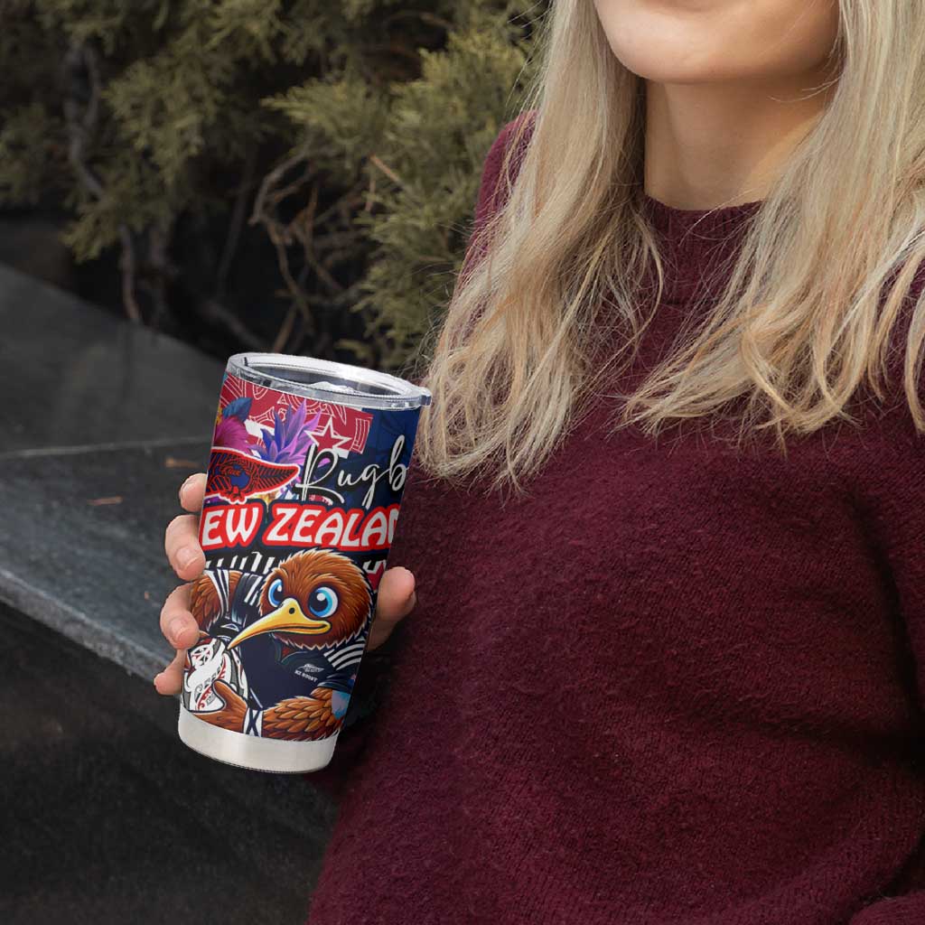 Kiwi New Zealand Rugby Tumbler Cup Kiwis Mascot Tropical Pattern