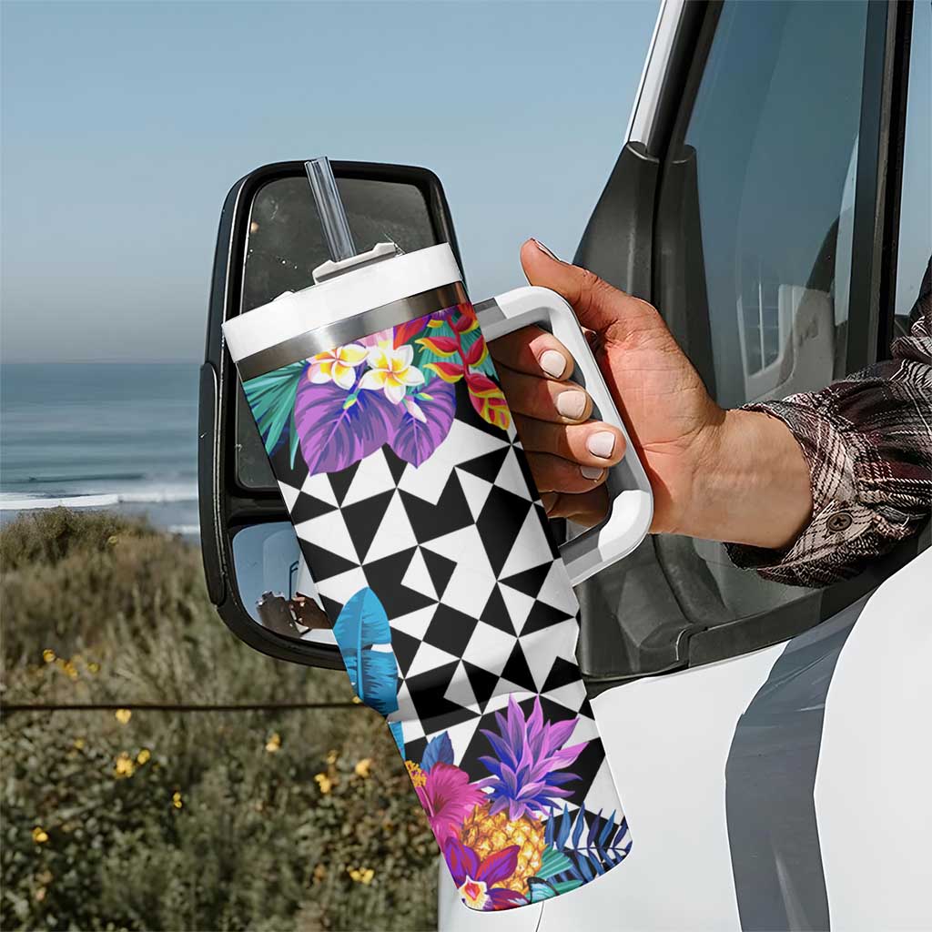 Kiwi New Zealand Rugby Tumbler With Handle Kiwis Mascot Tropical Pattern