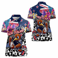 Personalized Kiwi New Zealand Rugby Women Polo Shirt Kiwis Mascot Tropical Pattern