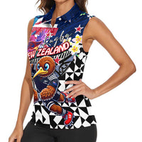Personalized Kiwi New Zealand Rugby Women Sleeveless Polo Shirt Kiwis Mascot Tropical Pattern