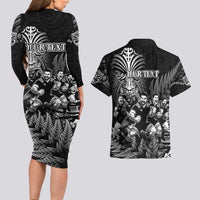 Personalized All Black Brothers Rugby Couples Matching Long Sleeve Bodycon Dress and Hawaiian Shirt New Zealand Maori Haka DT02 - Polynesian Pride