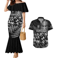 Personalized All Black Brothers Rugby Couples Matching Mermaid Dress and Hawaiian Shirt New Zealand Maori Haka DT02 Black - Polynesian Pride