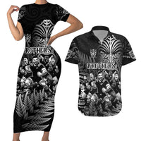 Personalized All Black Brothers Rugby Couples Matching Short Sleeve Bodycon Dress and Hawaiian Shirt New Zealand Maori Haka DT02 Black - Polynesian Pride