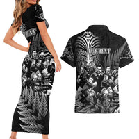 Personalized All Black Brothers Rugby Couples Matching Short Sleeve Bodycon Dress and Hawaiian Shirt New Zealand Maori Haka DT02 - Polynesian Pride