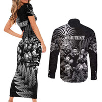 Personalized All Black Brothers Rugby Couples Matching Short Sleeve Bodycon Dress and Long Sleeve Button Shirt New Zealand Maori Haka DT02 - Polynesian Pride
