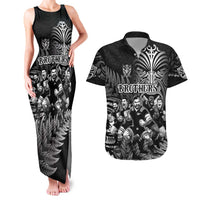 Personalized All Black Brothers Rugby Couples Matching Tank Maxi Dress and Hawaiian Shirt New Zealand Maori Haka DT02 Black - Polynesian Pride