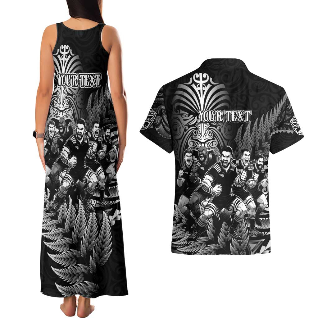 Personalized All Black Brothers Rugby Couples Matching Tank Maxi Dress and Hawaiian Shirt New Zealand Maori Haka DT02 - Polynesian Pride