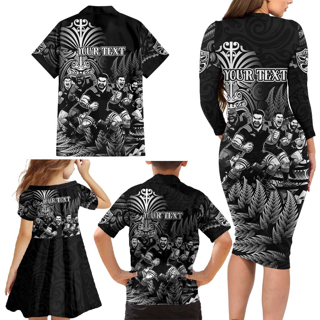 Personalized All Black Brothers Rugby Family Matching Long Sleeve Bodycon Dress and Hawaiian Shirt New Zealand Maori Haka DT02 - Polynesian Pride