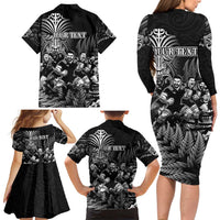 Personalized All Black Brothers Rugby Family Matching Long Sleeve Bodycon Dress and Hawaiian Shirt New Zealand Maori Haka DT02 - Polynesian Pride