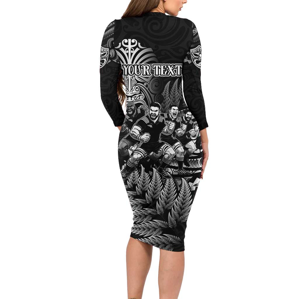 Personalized All Black Brothers Rugby Family Matching Long Sleeve Bodycon Dress and Hawaiian Shirt New Zealand Maori Haka DT02 - Polynesian Pride