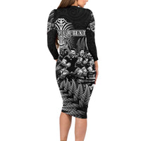 Personalized All Black Brothers Rugby Family Matching Long Sleeve Bodycon Dress and Hawaiian Shirt New Zealand Maori Haka DT02 - Polynesian Pride
