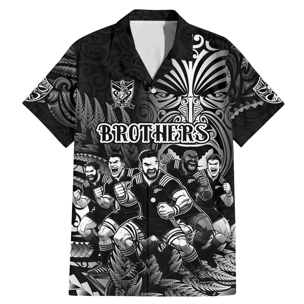 Personalized All Black Brothers Rugby Family Matching Mermaid Dress and Hawaiian Shirt New Zealand Maori Haka DT02 Dad's Shirt - Short Sleeve Black - Polynesian Pride