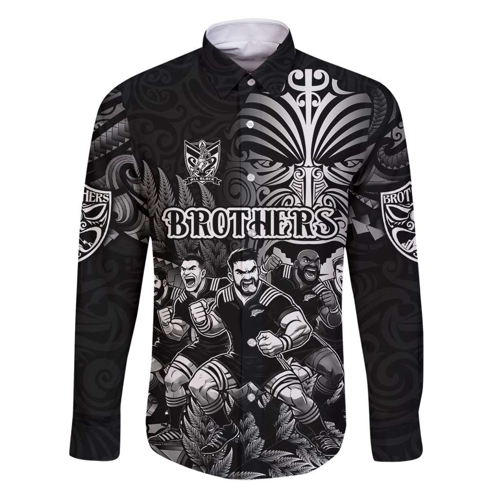 Personalized All Black Brothers Rugby Family Matching Mermaid Dress and Hawaiian Shirt New Zealand Maori Haka DT02 Dad's Shirt - Long Sleeve Black - Polynesian Pride