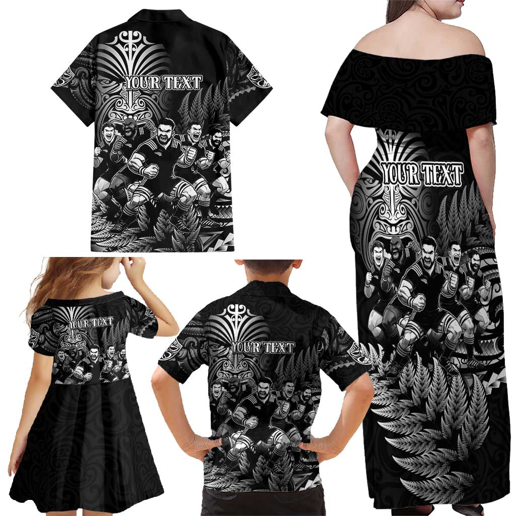 Personalized All Black Brothers Rugby Family Matching Off Shoulder Maxi Dress and Hawaiian Shirt New Zealand Maori Haka DT02 - Polynesian Pride