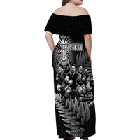 Personalized All Black Brothers Rugby Family Matching Off Shoulder Maxi Dress and Hawaiian Shirt New Zealand Maori Haka DT02 - Polynesian Pride