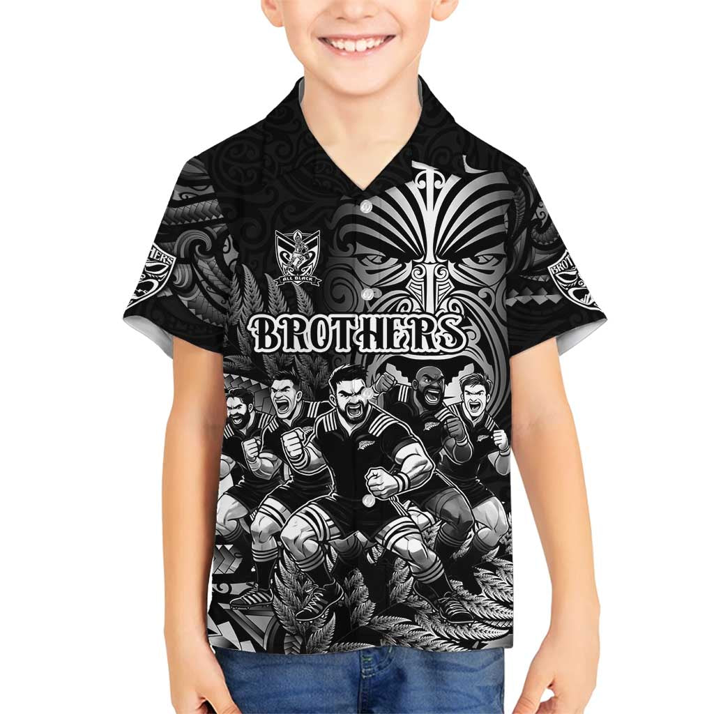Personalized All Black Brothers Rugby Family Matching Off Shoulder Maxi Dress and Hawaiian Shirt New Zealand Maori Haka DT02 Son's Shirt Black - Polynesian Pride