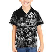 Personalized All Black Brothers Rugby Family Matching Off Shoulder Maxi Dress and Hawaiian Shirt New Zealand Maori Haka DT02 Son's Shirt Black - Polynesian Pride