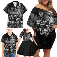 Personalized All Black Brothers Rugby Family Matching Off Shoulder Short Dress and Hawaiian Shirt New Zealand Maori Haka DT02 - Polynesian Pride
