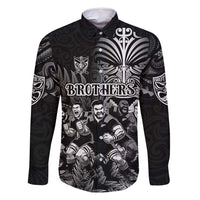 Personalized All Black Brothers Rugby Family Matching Off Shoulder Short Dress and Hawaiian Shirt New Zealand Maori Haka DT02 Dad's Shirt - Long Sleeve Black - Polynesian Pride