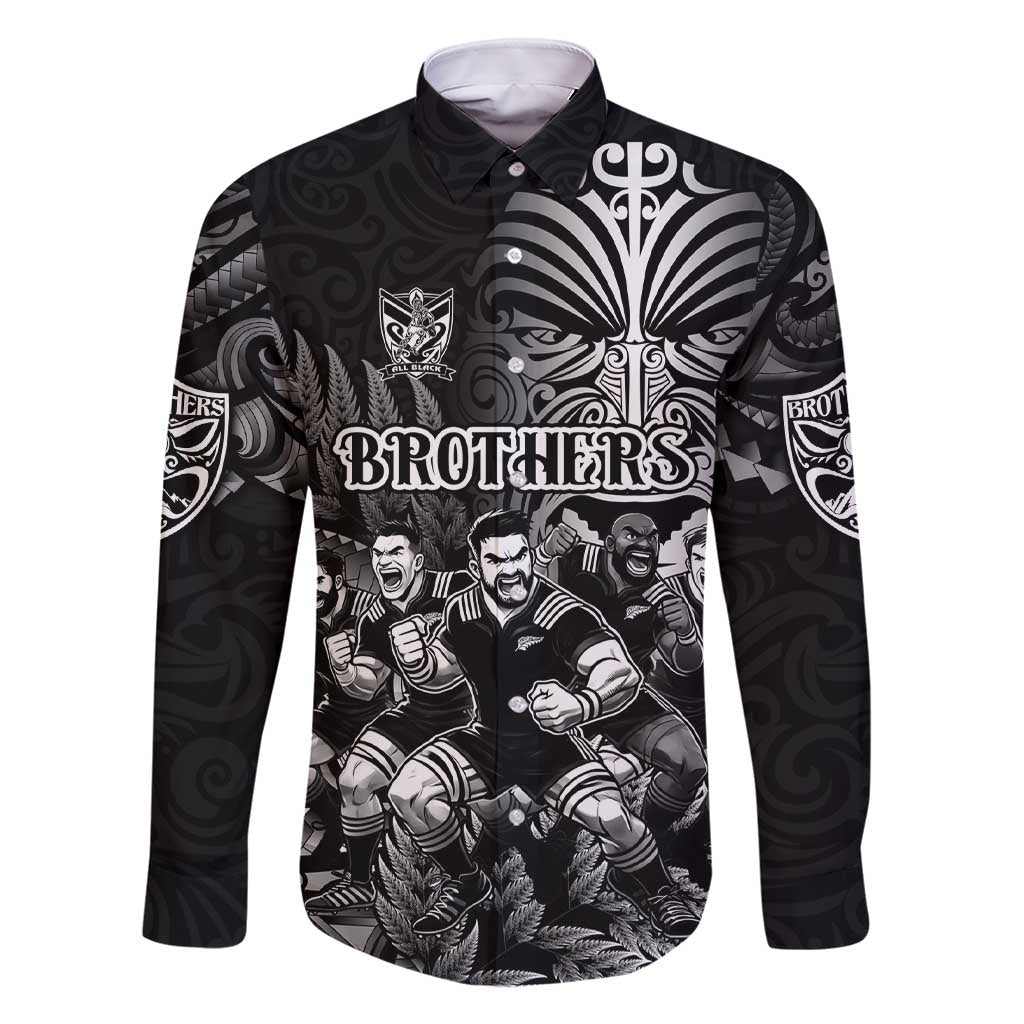Personalized All Black Brothers Rugby Family Matching Short Sleeve Bodycon Dress and Hawaiian Shirt New Zealand Maori Haka DT02 Dad's Shirt - Long Sleeve Black - Polynesian Pride