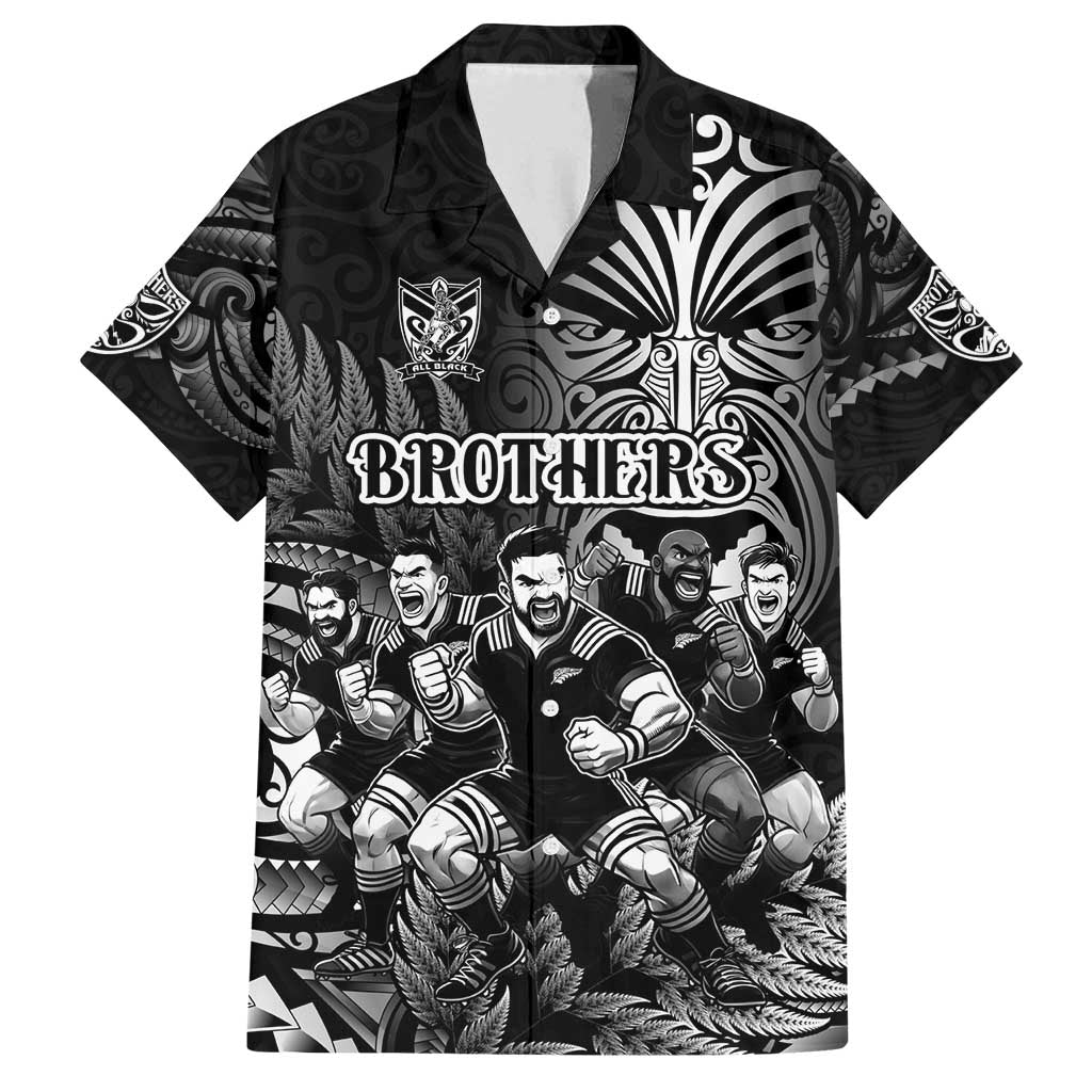 Personalized All Black Brothers Rugby Family Matching Summer Maxi Dress and Hawaiian Shirt New Zealand Maori Haka DT02 Dad's Shirt - Short Sleeve Black - Polynesian Pride