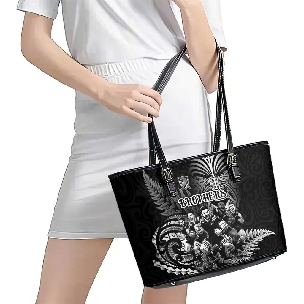 All Black Brothers Rugby Leather Tote Bag New Zealand Maori Haka