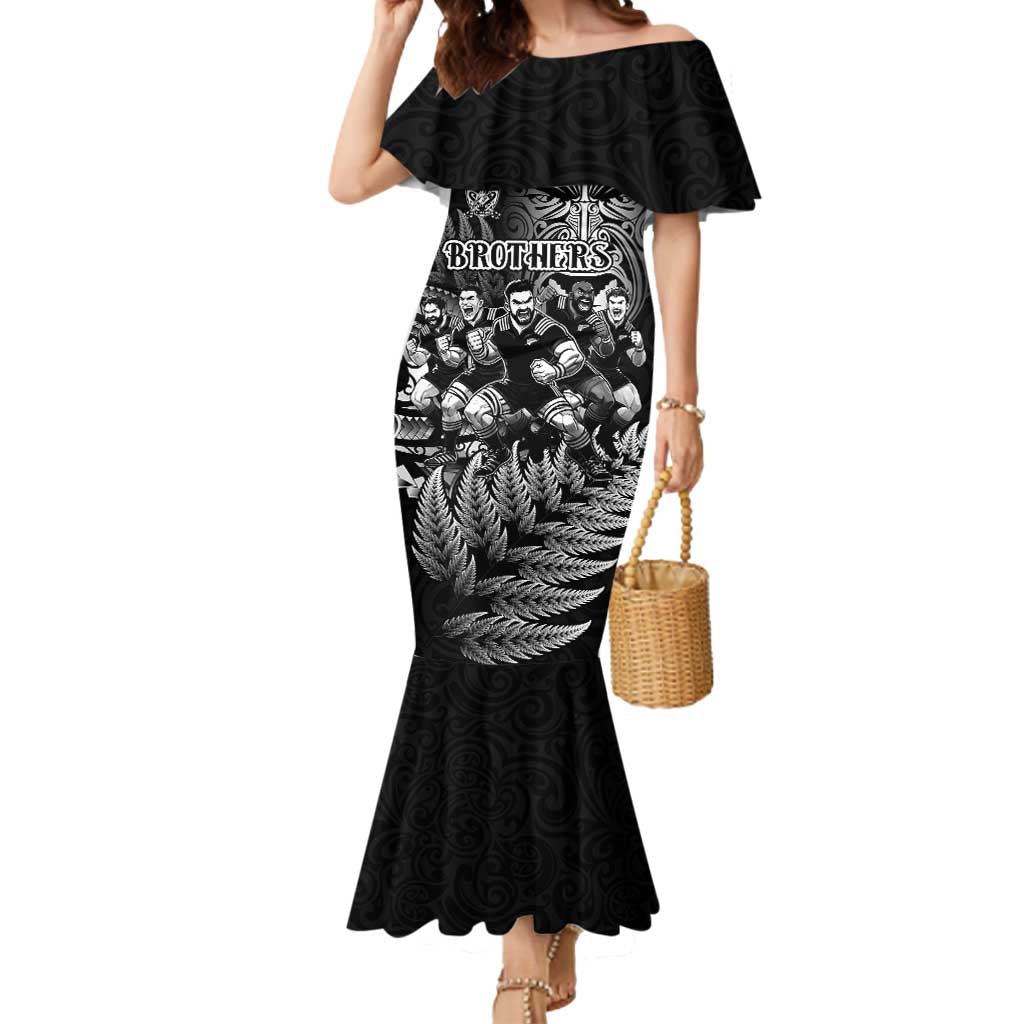 Personalized All Black Brothers Rugby Mermaid Dress New Zealand Maori Haka