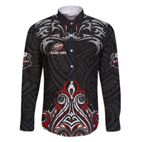 All Black NZL Rugby Champions Family Matching Mermaid Dress and Hawaiian Shirt Maori Warrior DT02 Dad's Shirt - Long Sleeve Black - Polynesian Pride