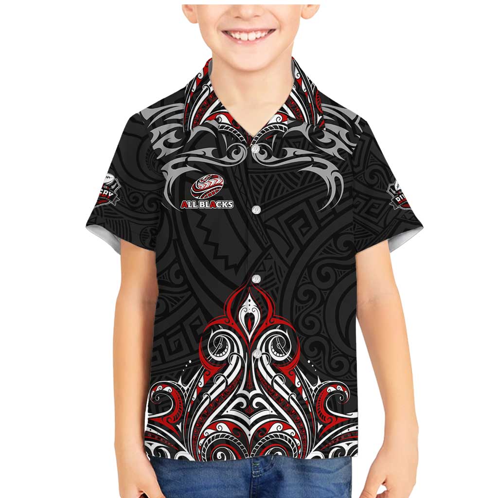 All Black NZL Rugby Champions Family Matching Mermaid Dress and Hawaiian Shirt Maori Warrior DT02 Son's Shirt Black - Polynesian Pride