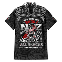 All Black NZL Rugby Champions Family Matching Off The Shoulder Long Sleeve Dress and Hawaiian Shirt Maori Warrior DT02 - Polynesian Pride