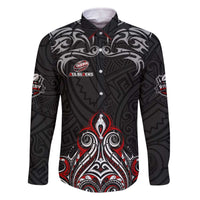 All Black NZL Rugby Champions Family Matching Off The Shoulder Long Sleeve Dress and Hawaiian Shirt Maori Warrior DT02 Dad's Shirt - Long Sleeve Black - Polynesian Pride