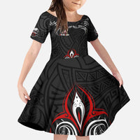 All Black NZL Rugby Champions Family Matching Off Shoulder Maxi Dress and Hawaiian Shirt Maori Warrior DT02 Daughter's Dress Black - Polynesian Pride
